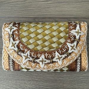 Anthropologie Gold multicolored purse/ clutch with attachable chain